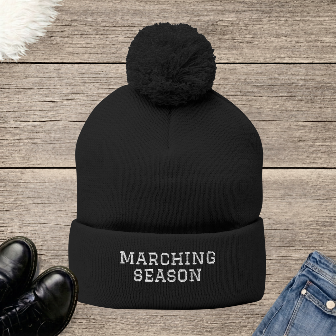 Marching Season Embroidered Pom-Pom Beanie