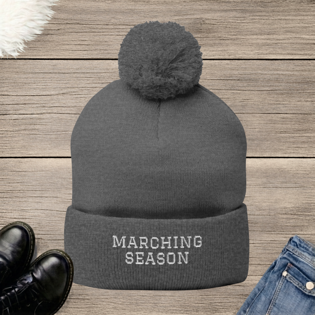 Marching Season Embroidered Pom-Pom Beanie