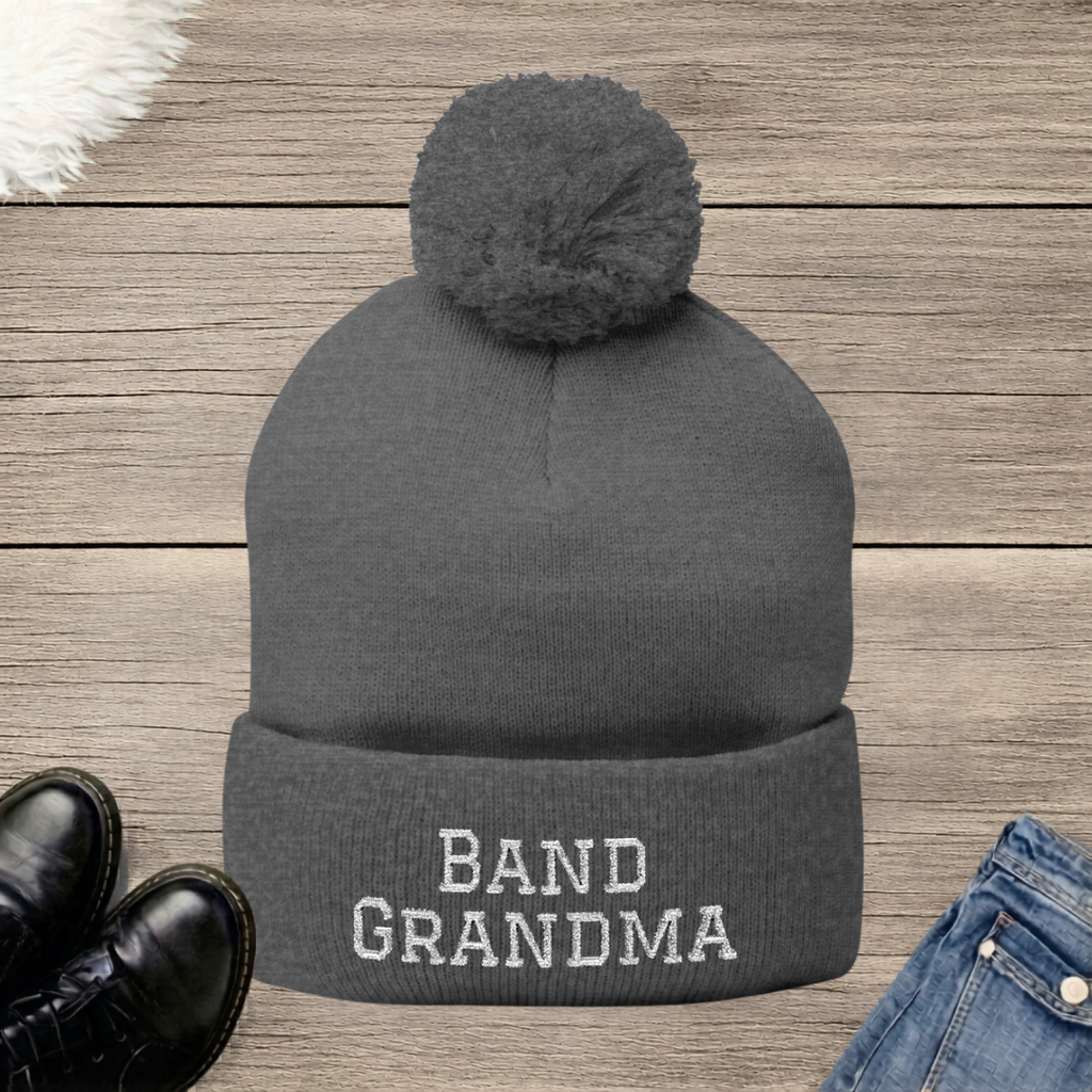 Band Grandma Embroidered Pom-Pom Beanie