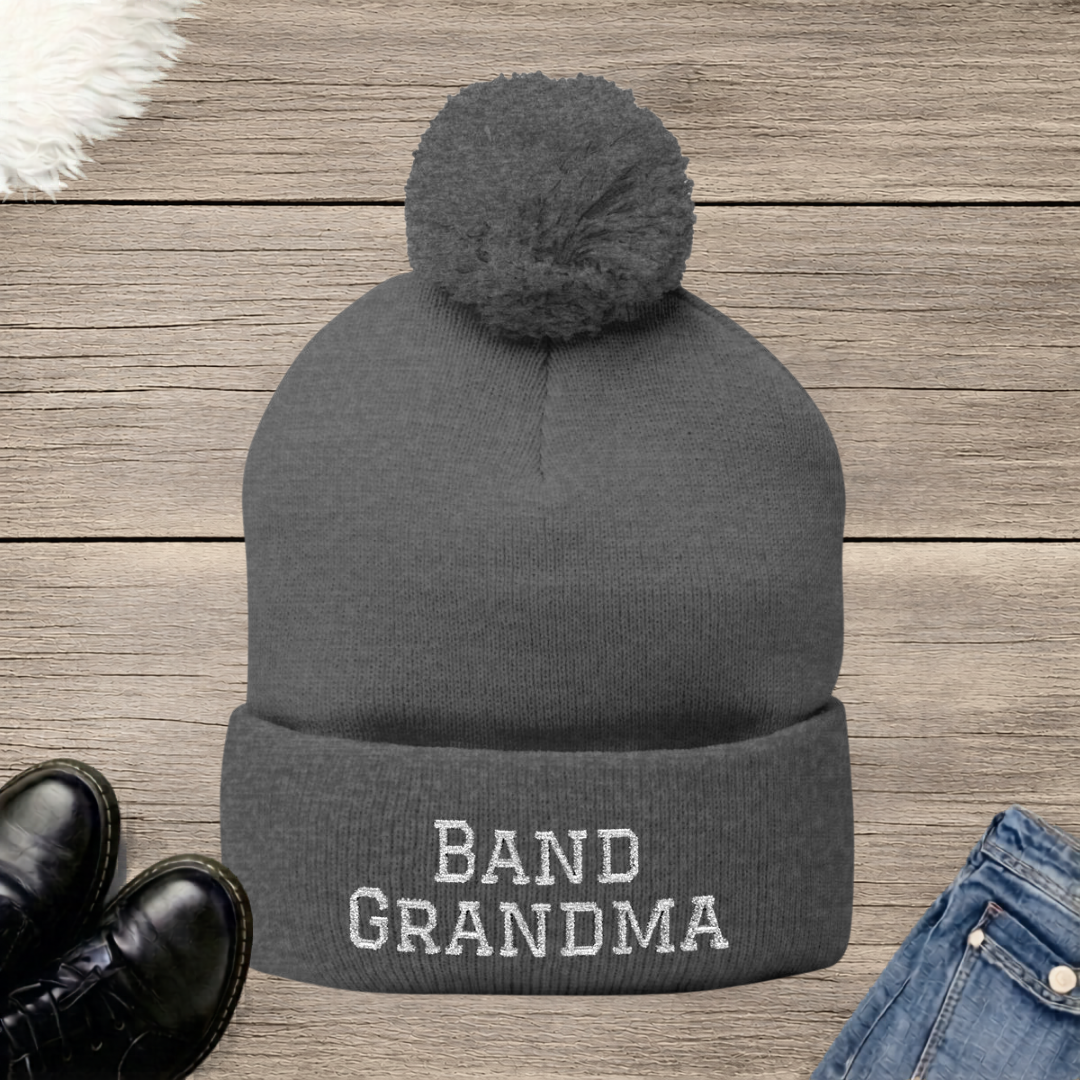 Band Grandma Embroidered Pom-Pom Beanie