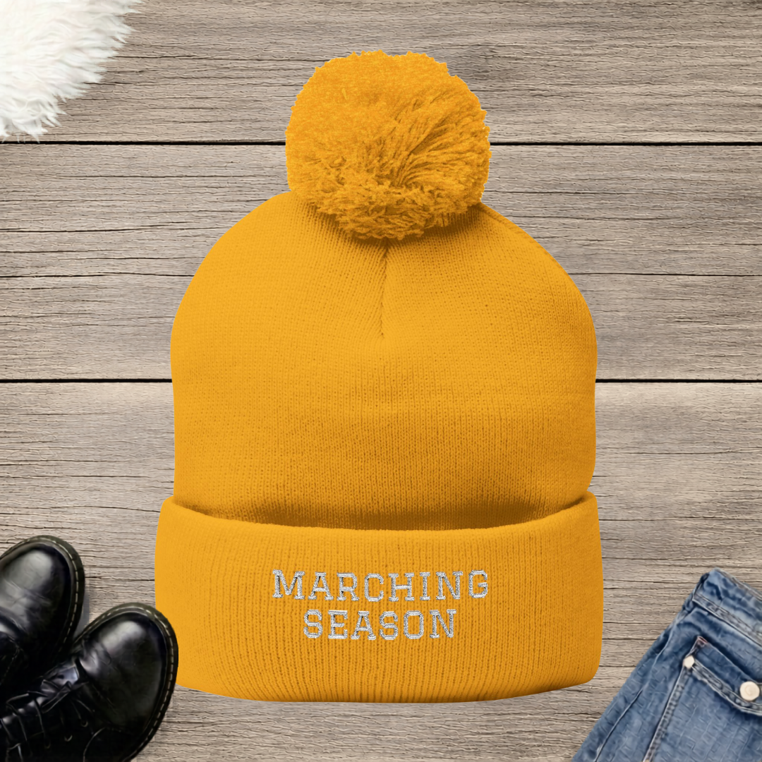 Marching Season Embroidered Pom-Pom Beanie