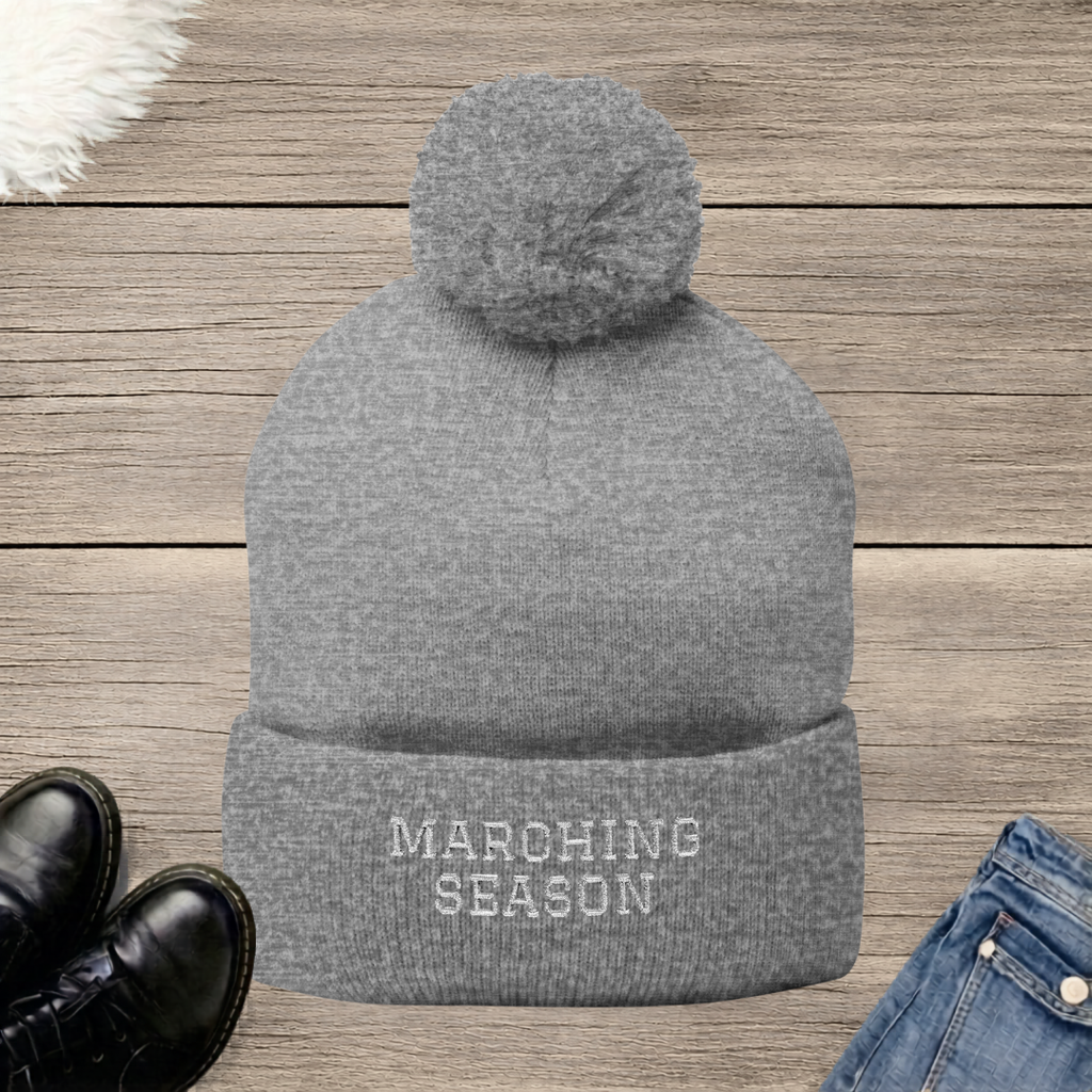 Marching Season Embroidered Pom-Pom Beanie