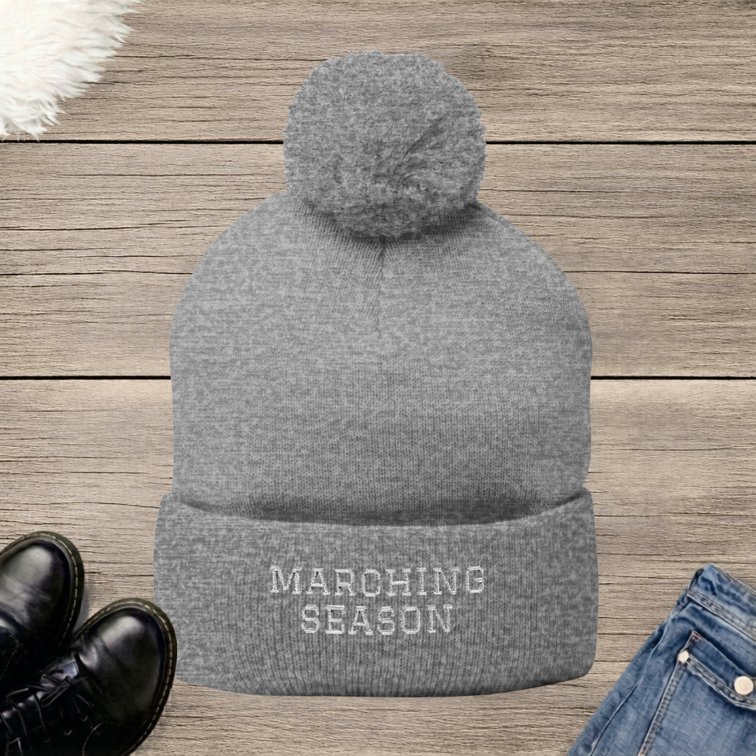 Marching Season Embroidered Pom-Pom Beanie