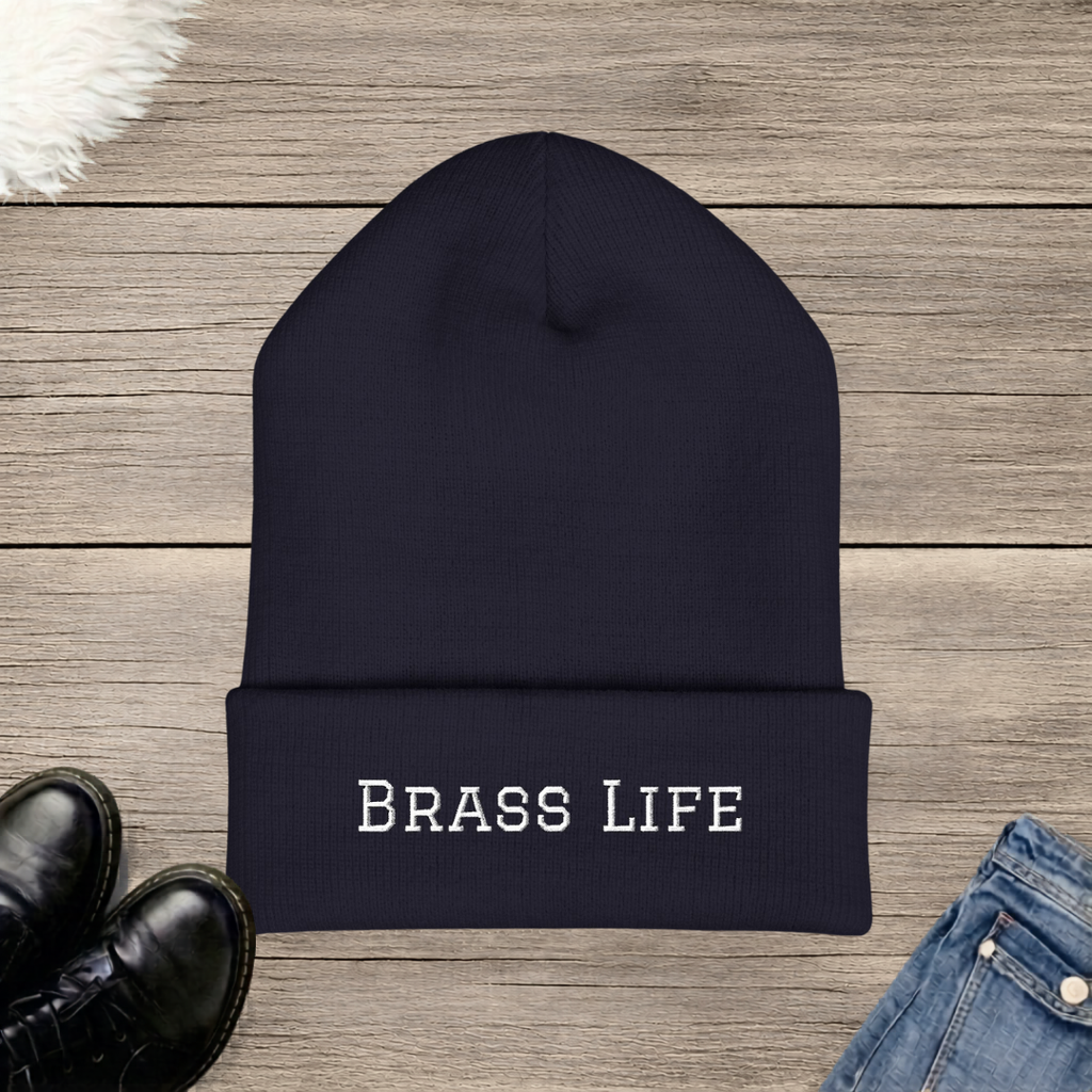 Brass Life Embroidered Cuffed Beanie