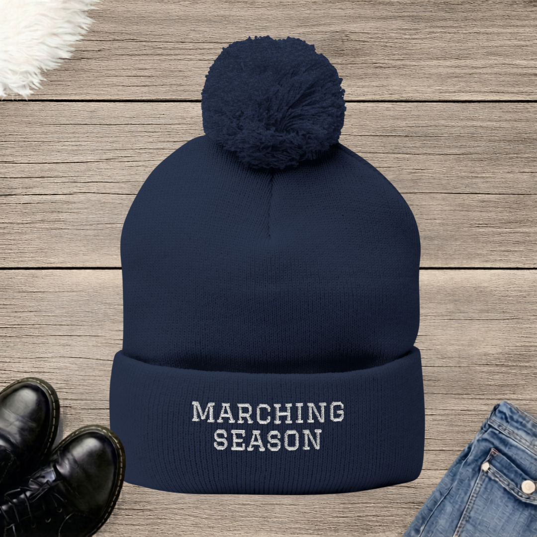 Marching Season Embroidered Pom-Pom Beanie