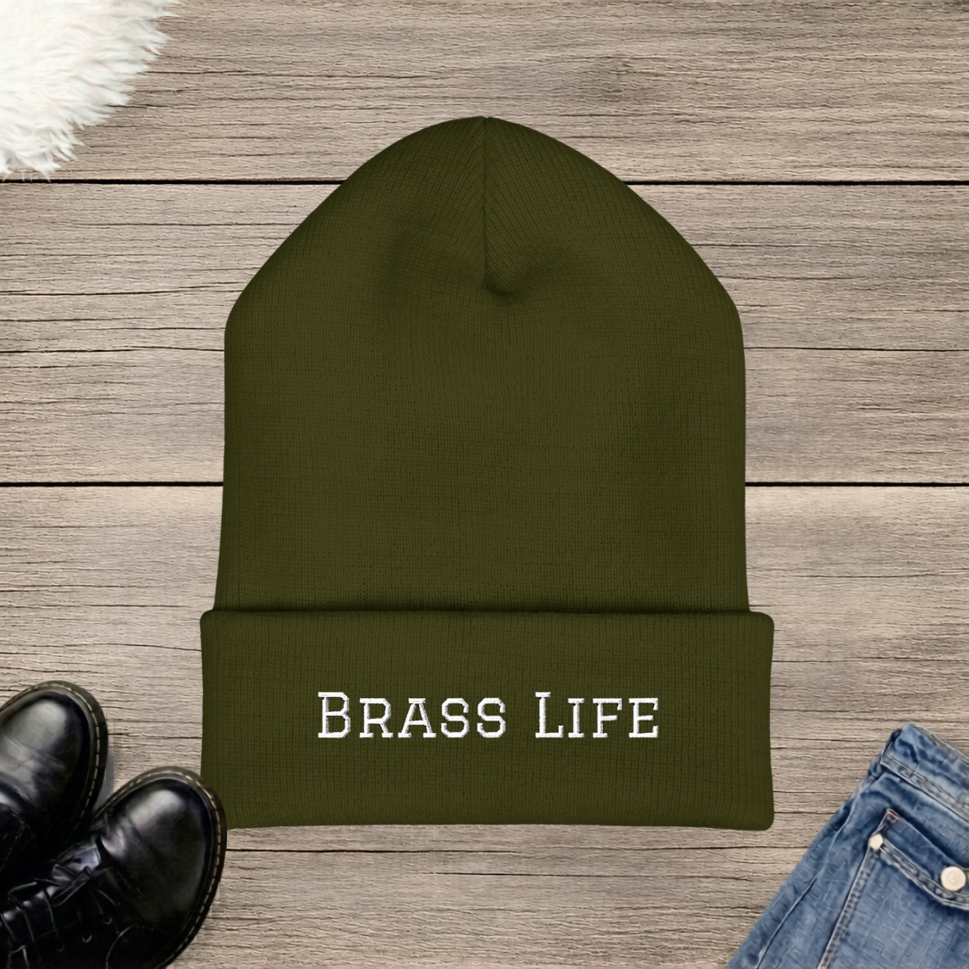 Brass Life Embroidered Cuffed Beanie