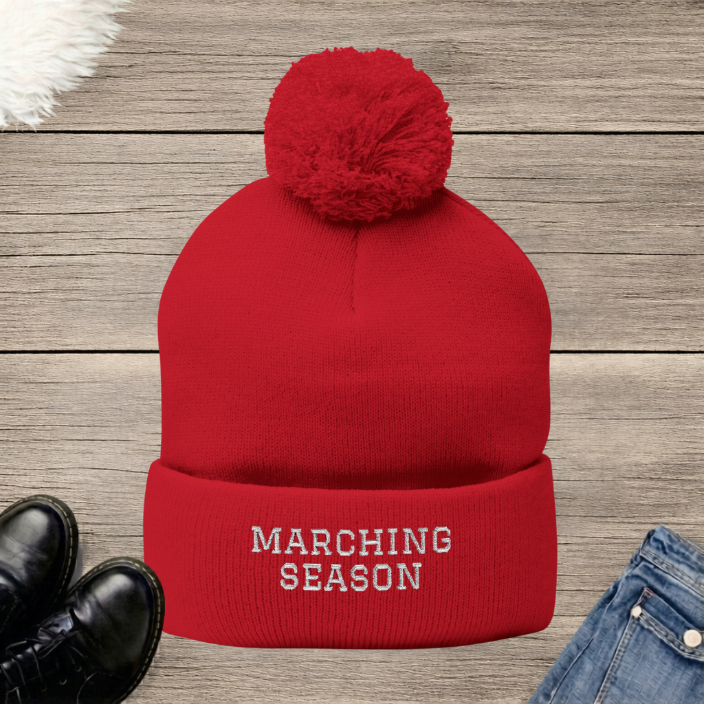 Marching Season Embroidered Pom-Pom Beanie