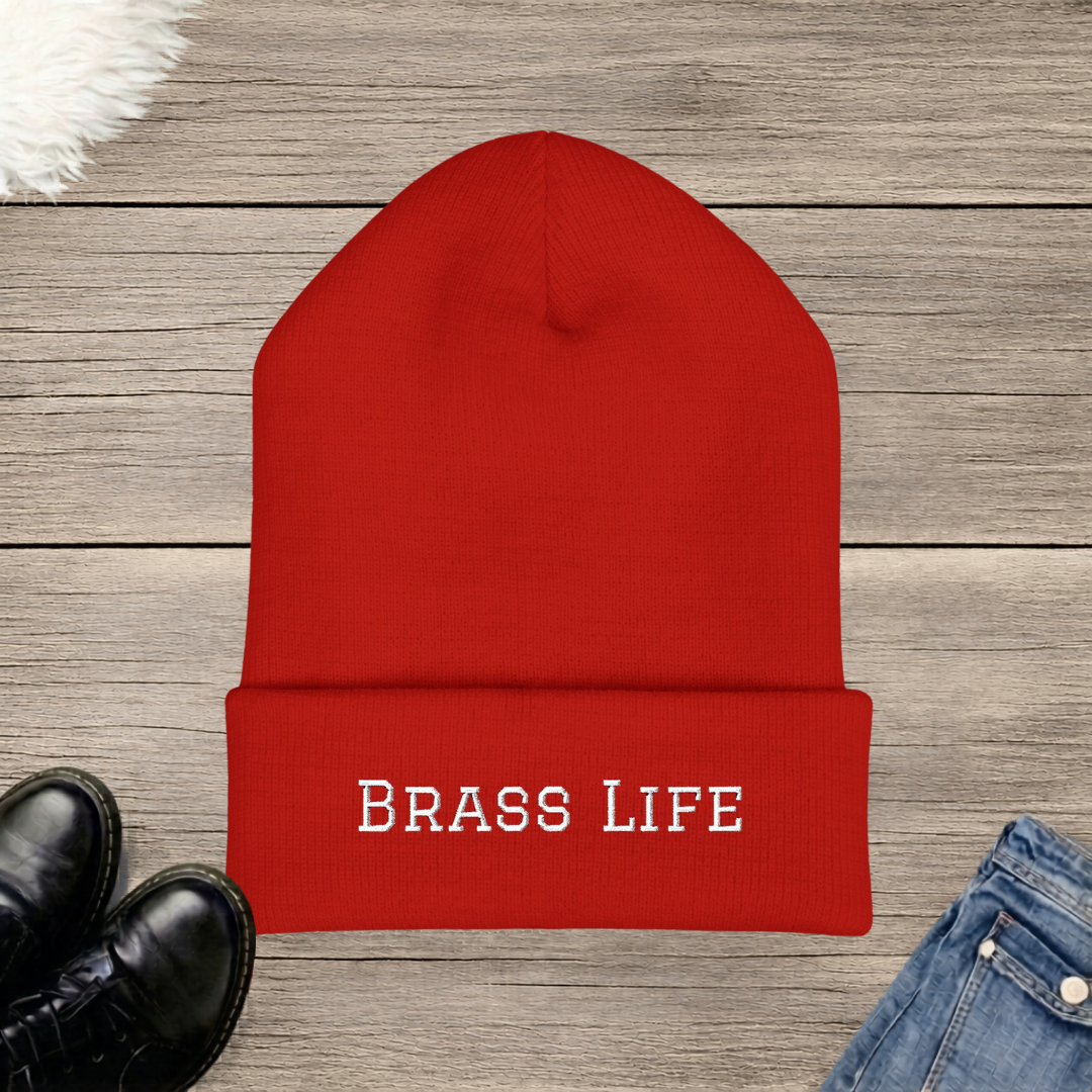 Brass Life Embroidered Cuffed Beanie