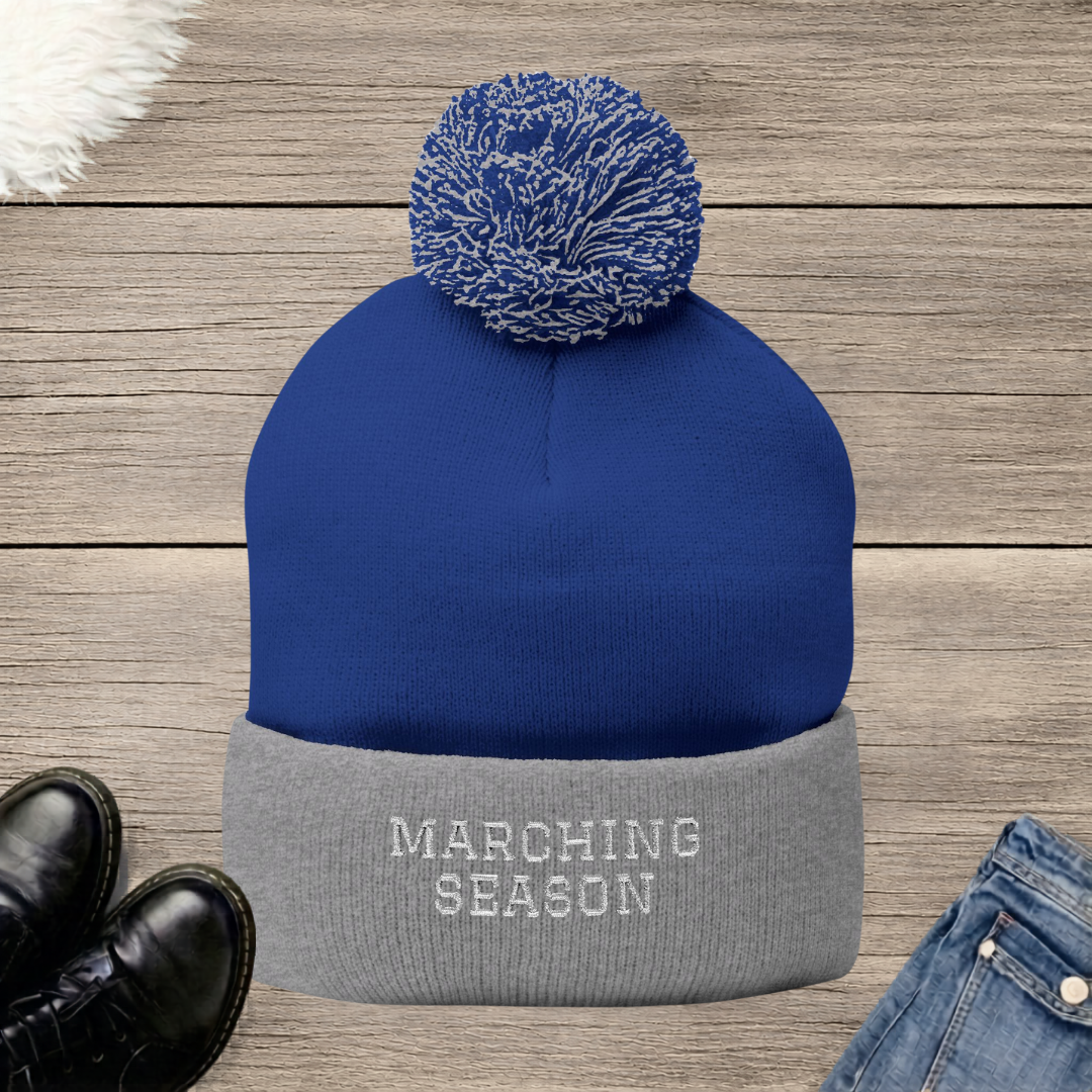 Marching Season Embroidered Pom-Pom Beanie