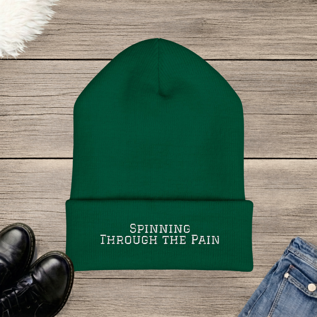 Spinning Through the Pain Embroidered Cuffed Beanie
