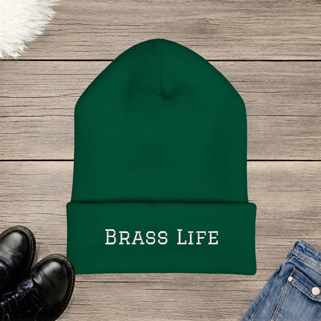 Brass Life Embroidered Cuffed Beanie
