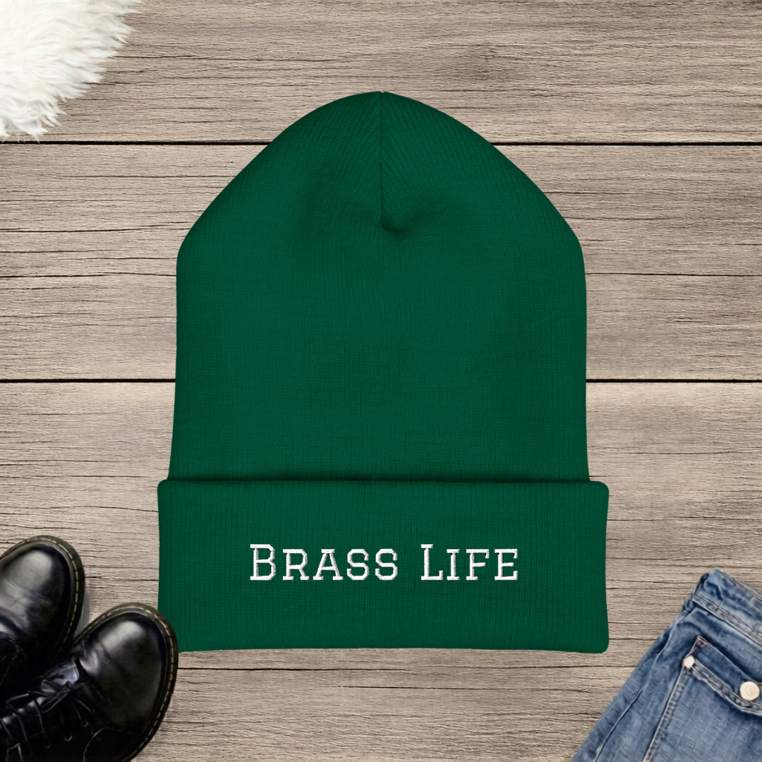 Brass Life Embroidered Cuffed Beanie